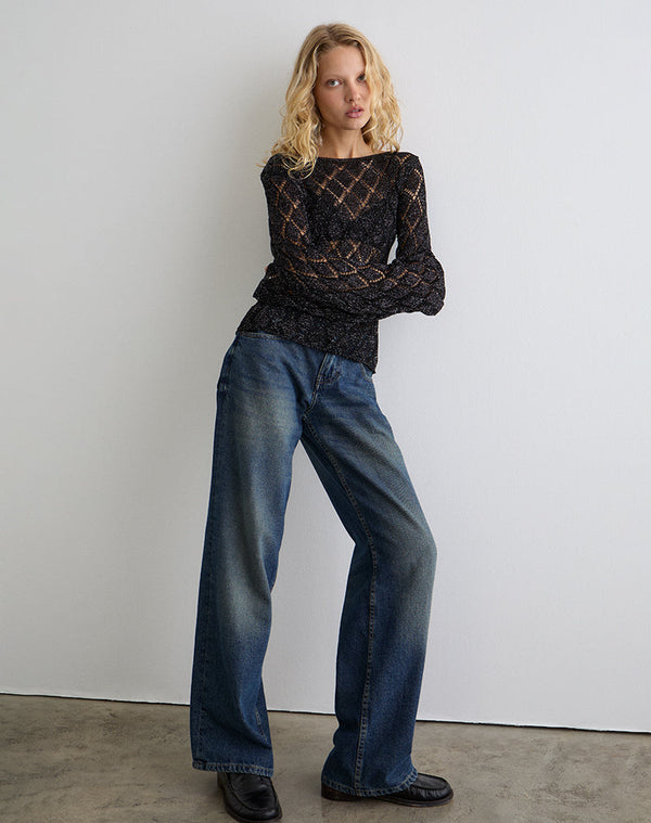 Motel Rocks Tate Jumper In Metallic Black