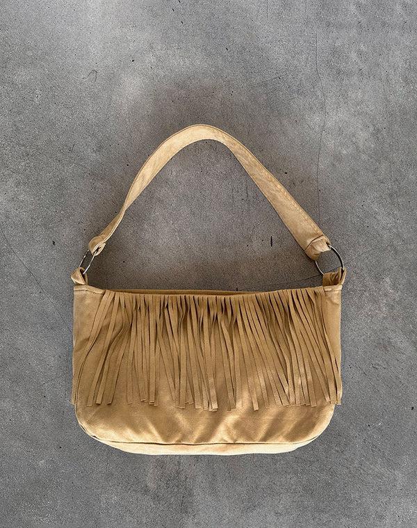 Motel Rocks Teria Tassel Bag In Suede Tan