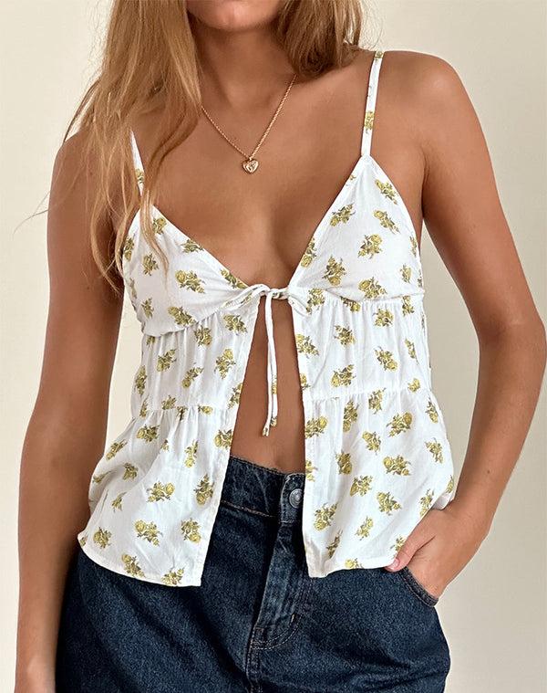 motel rocks Tezza Top in Funshine Floral Off White