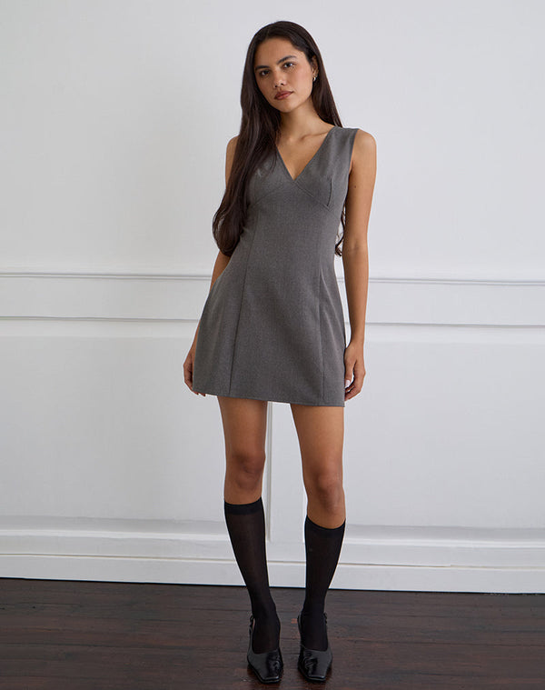 Motel Rocks Thaif Mini Dress In Tailoring Charcoal