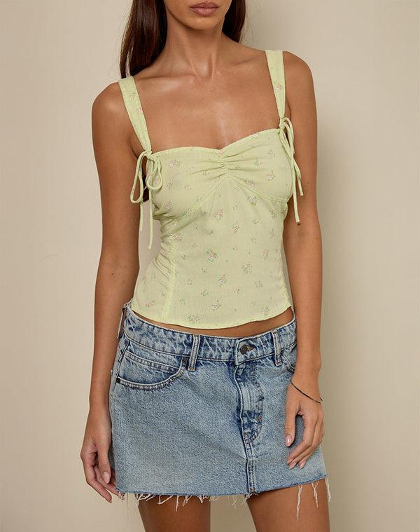motel rocks Tismia Top in Fun Ditsy Floral Lime