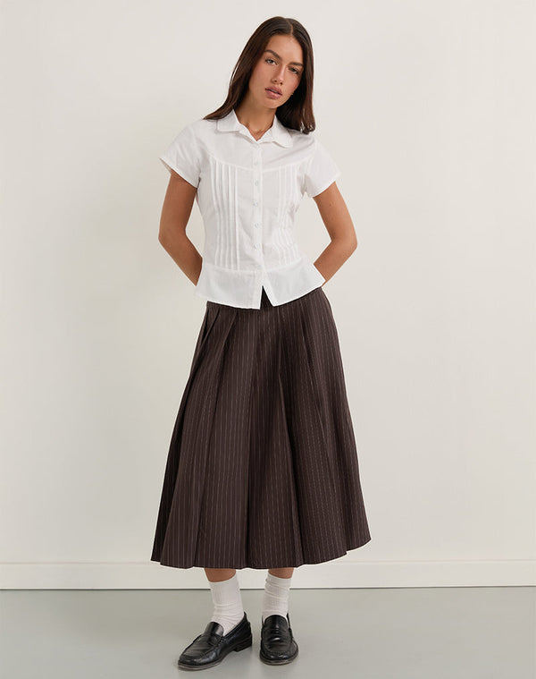 Motel Rocks Tisrah Skirt In Dark Brown Pinstripe