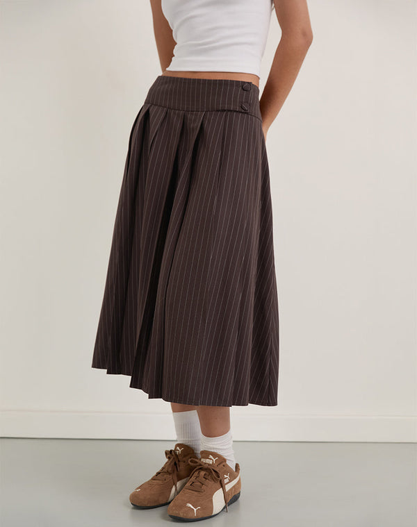 motel rocks Tisrah Skirt in Dark Brown Pinstripe