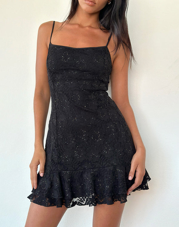 Motel Rocks Tita Mini Dress In Black Sequin Lace