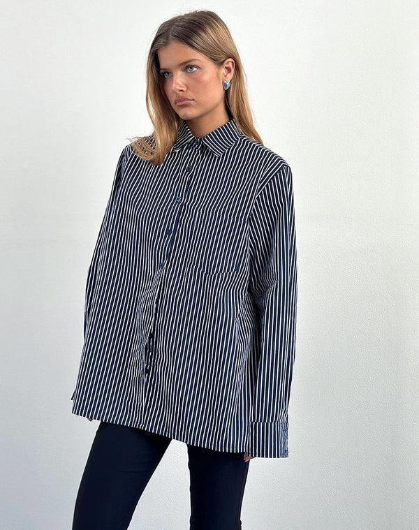 Motel Rocks Turner Shirt In Mono Stripe Navy