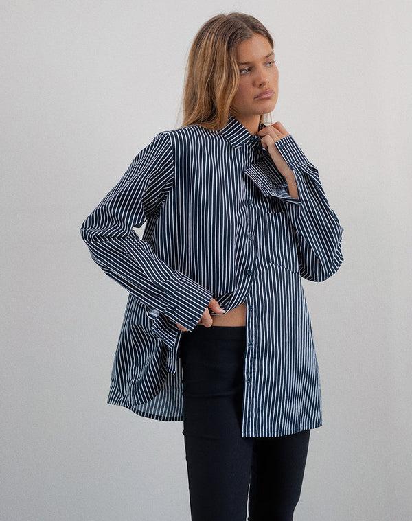 motel rocks Turner Shirt in Mono Stripe Navy