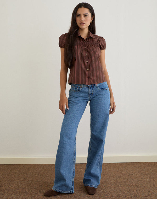 Motel Rocks Ulsan Shirt In Poplin Stripe Brown