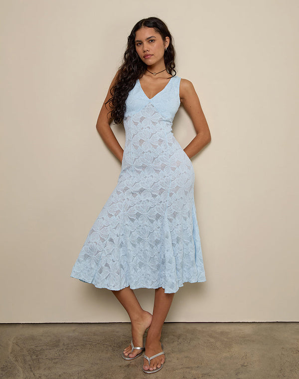 Motel Rocks Valea Midi Dress In Zinnia Lace Blue