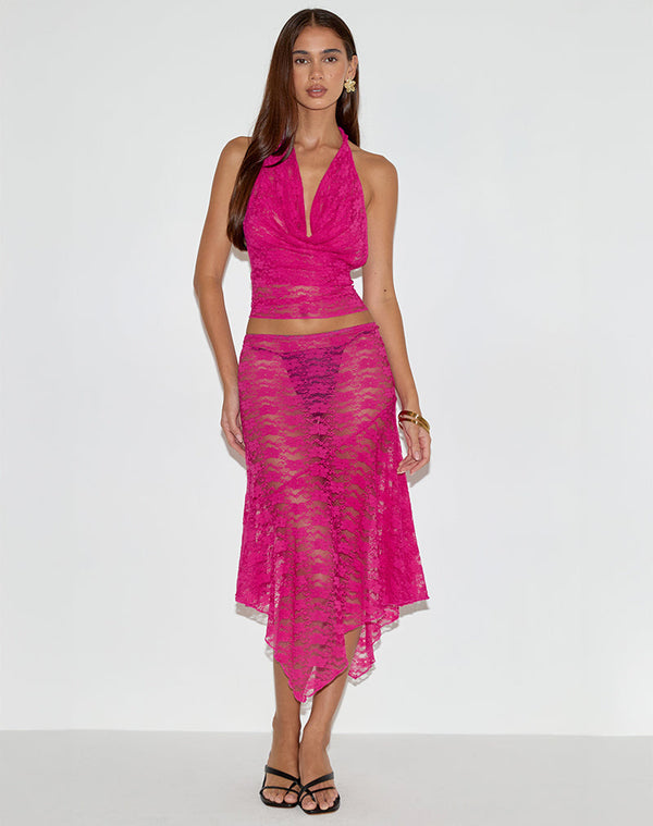 Motel Rocks Varys Top In Orchid Lace Hot Pink