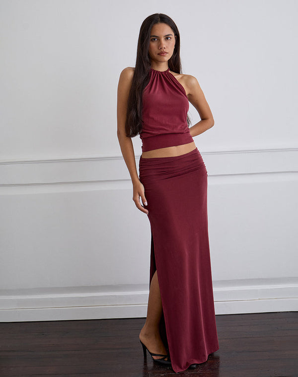 Motel Rocks Venya Maxi Skirt In Cupro Burgundy
