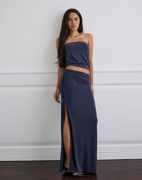 Motel Rocks Venya Maxi Skirt In Cupro Navy