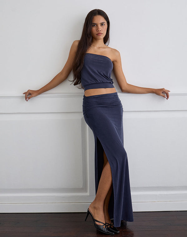 motel rocks Venya Maxi Skirt in Cupro Navy