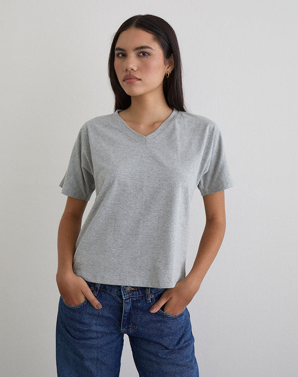 motel rocks Viman Top in Jersey Grey Marl