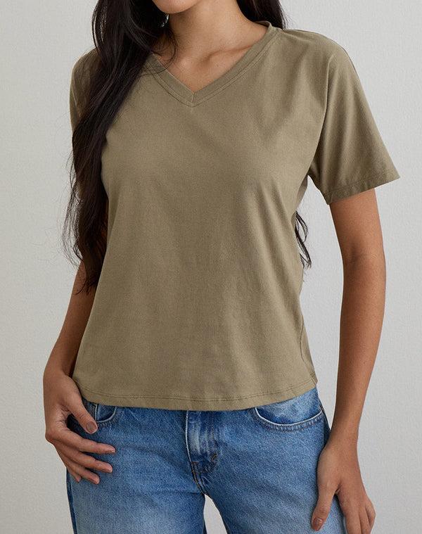 Motel Rocks Viman Top In Jersey Khaki