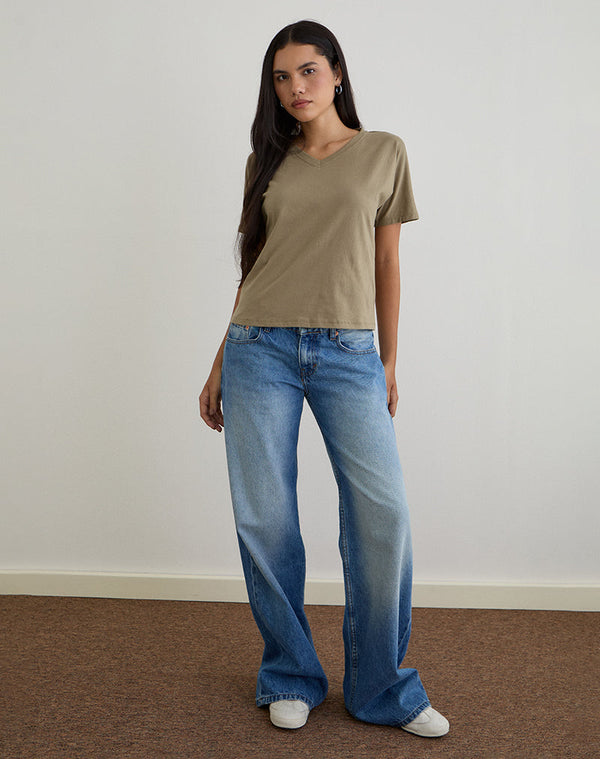 Motel Rocks Viman Top In Jersey Khaki