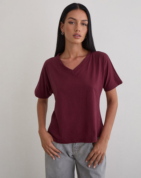 motel rocks Viman Top in Jersey Maroon