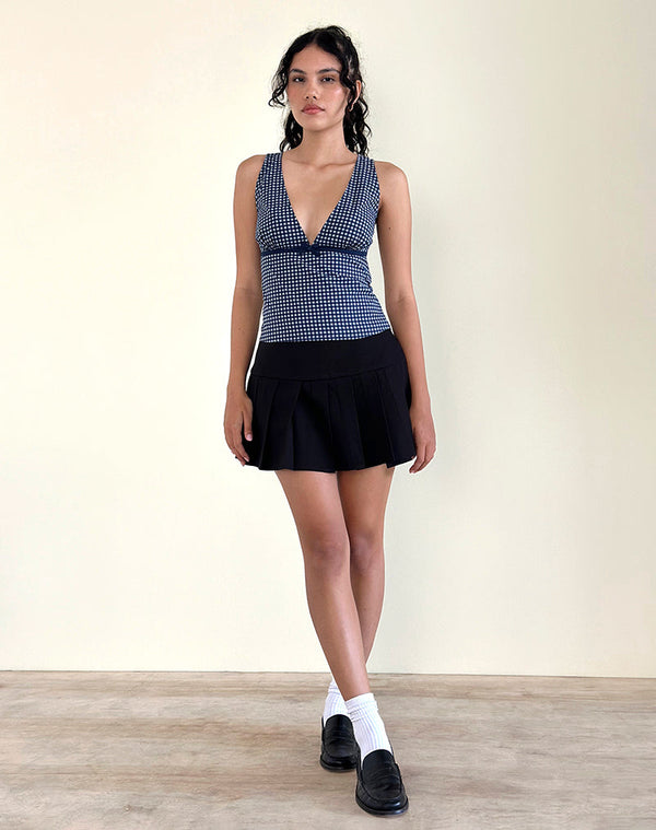 Motel Rocks Vishata Top In Mini Gingham Dark Blue