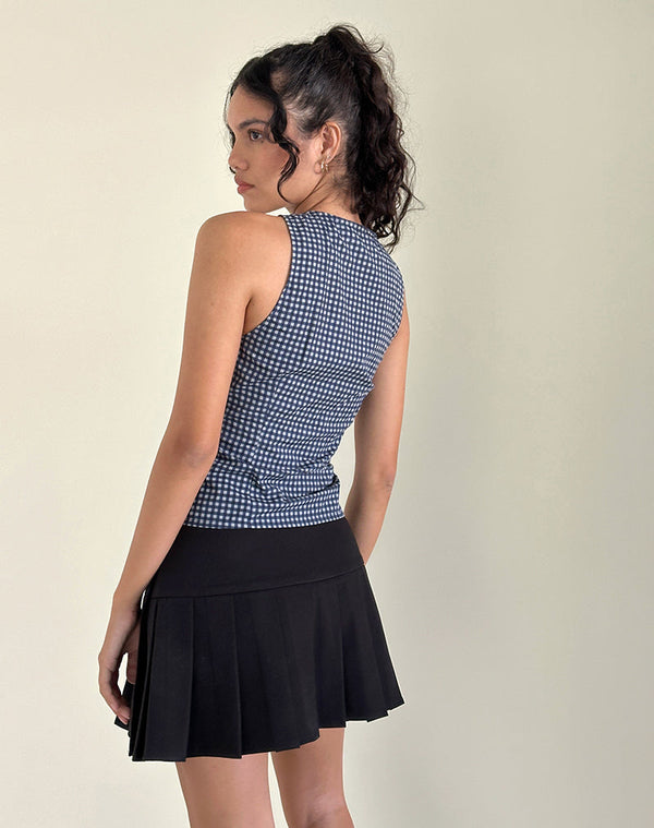 Motel Rocks Vishata Top In Mini Gingham Dark Blue
