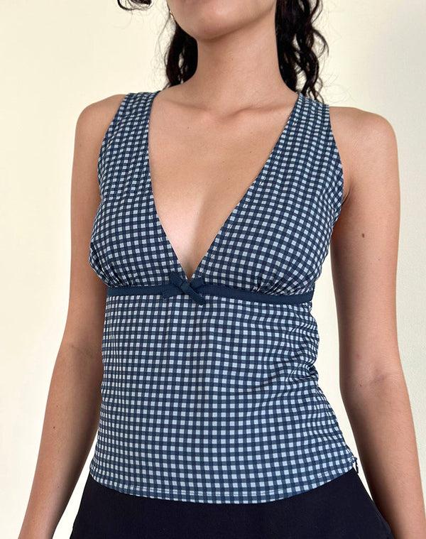 motel rocks Vishata Top in Mini Gingham Dark Blue