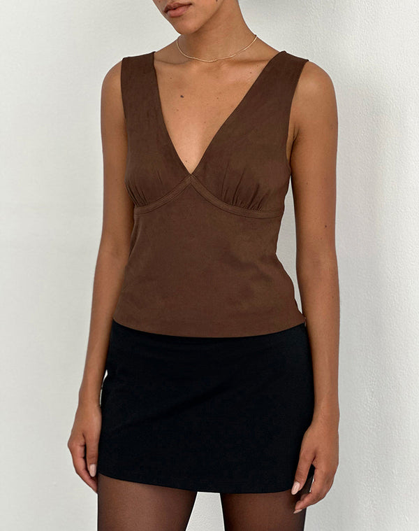 Motel Rocks Vishata Top In Suede Brown
