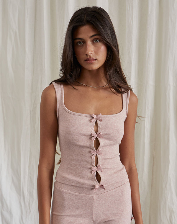Motel Rocks Vonnie Bow Vest Top In Knit Sandy Pink