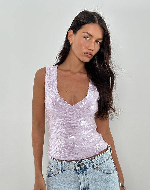 motel rocks Wespiser Top in Sequin Soft Purple