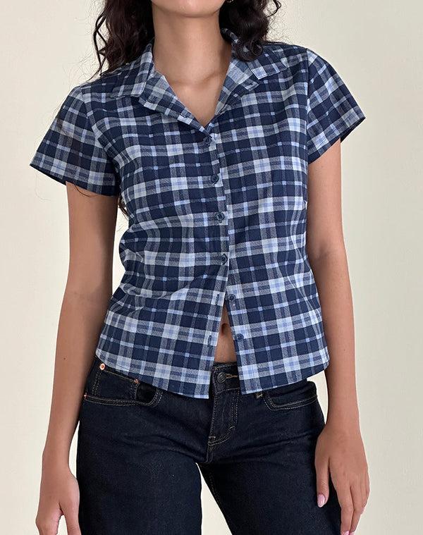 Motel Rocks Wilman Shirt In Tartan Dark Blue