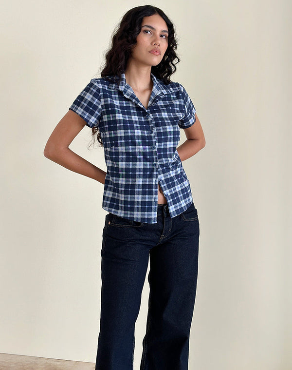 Motel Rocks Wilman Shirt In Tartan Dark Blue