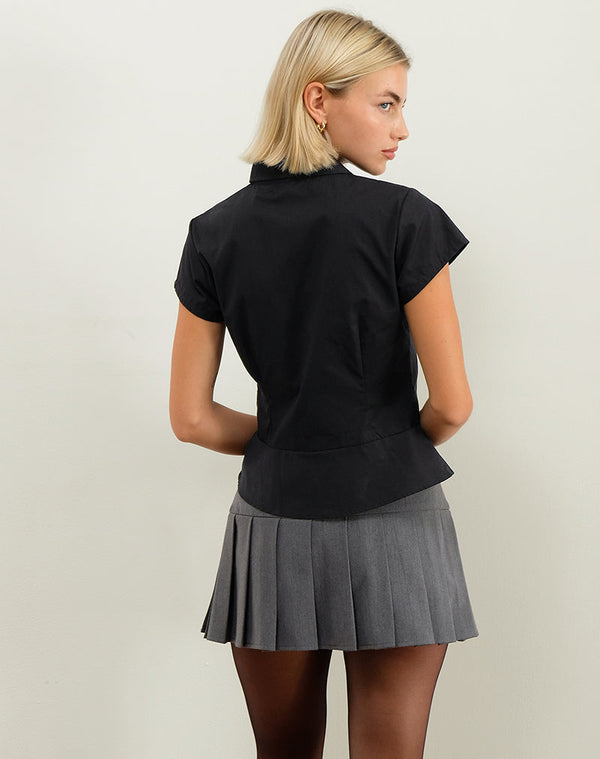 Motel Rocks Wilmot Blouse In Black Poplin
