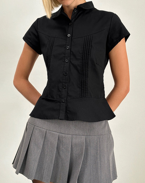 motel rocks Wilmot Blouse in Black Poplin