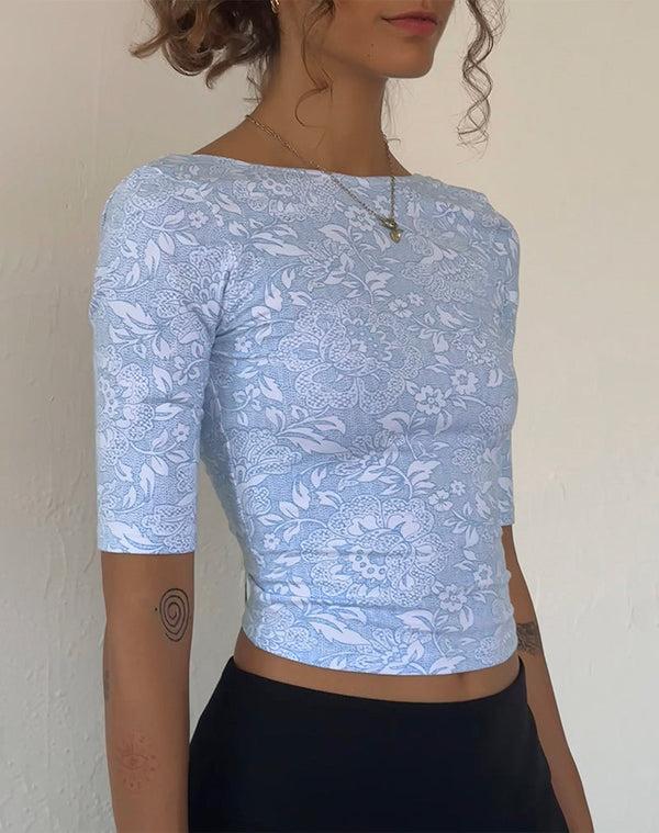 Motel Rocks Xiwani Top In White Ornate Print Lycra