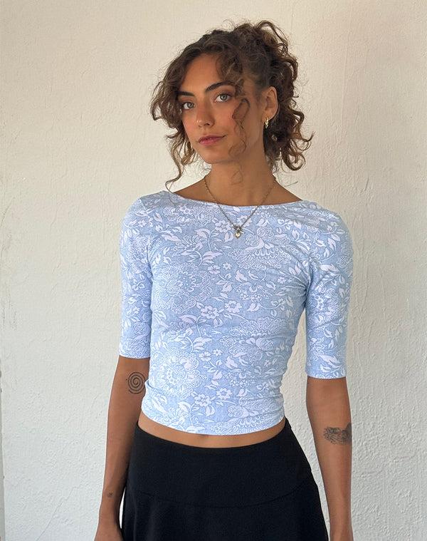Motel Rocks Xiwani Top In White Ornate Print Lycra