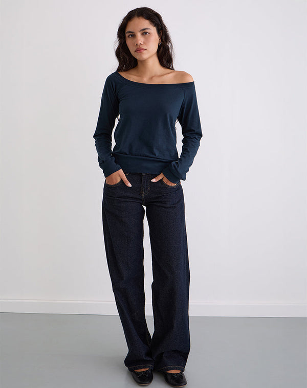 Motel Rocks Yacin Slouchy Top In Navy