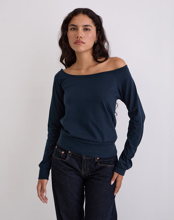 motel rocks Yacin Slouchy Top in Navy
