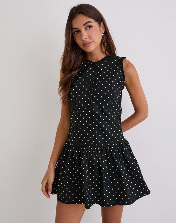 motel rocks Yadara Mini Dress in Polka Black