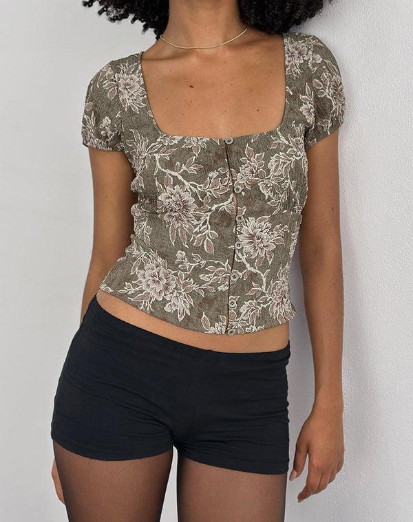 Motel Rocks Yakova Blouse In Woven Floral Green