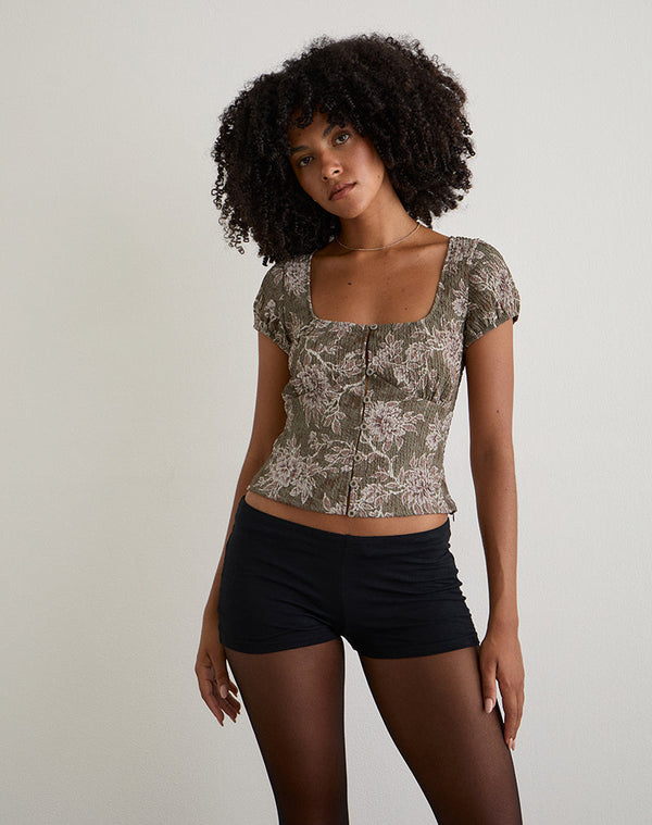 motel rocks Yakova Blouse in Woven Floral Green