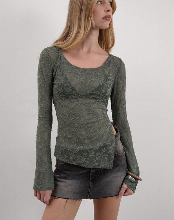 Motel Rocks Yamari Top In Jacquard Knit Green