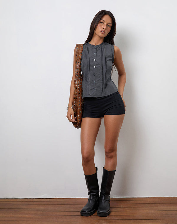 Motel Rocks Yara Blouse In Poplin Charcoal Grey
