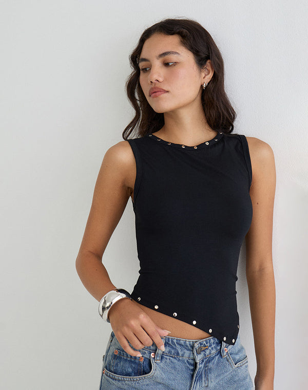 Motel Rocks Yetta Double Stud Vest Top In Black