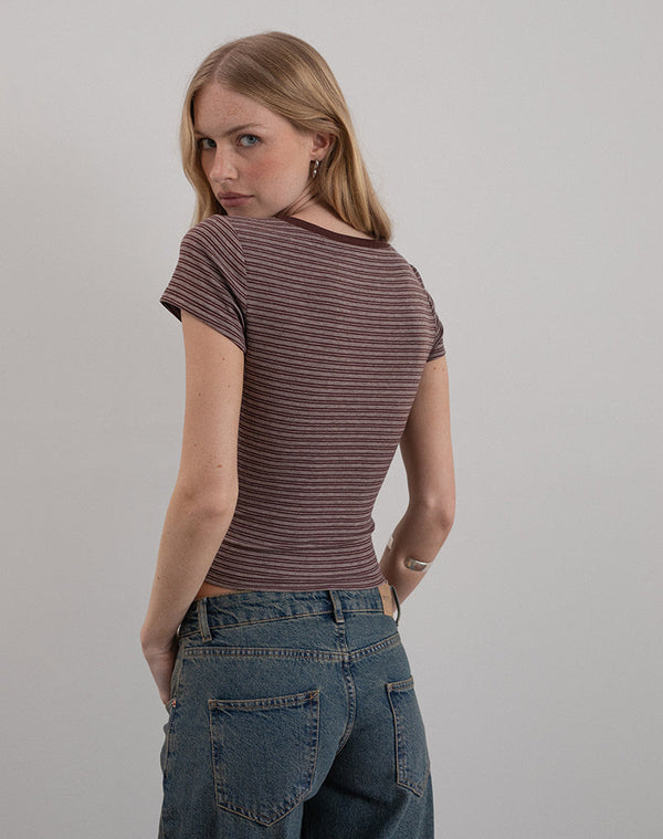 Motel Rocks Yolla Top In Brown And Grey Stripe