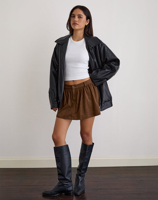Motel Rocks Yonca Frill Mini Skort In Suede Brown
