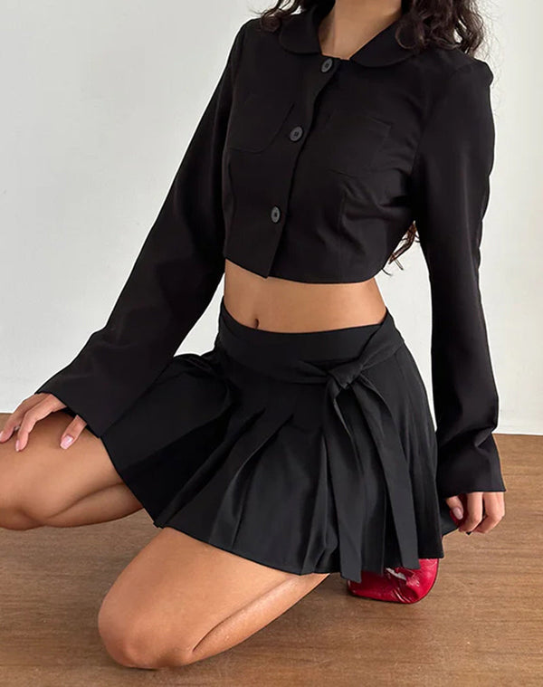 motel rocks Zekira Pleated Mini Skirt in Black