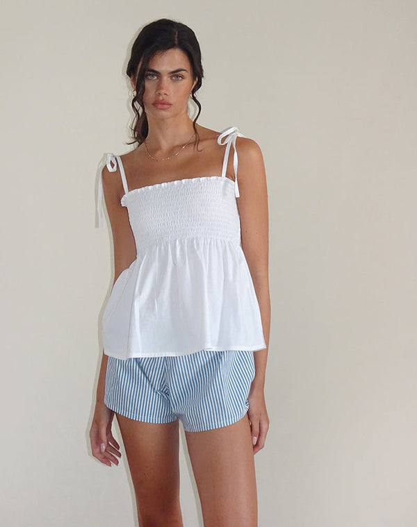 Motel Rocks Zerah Shirred Cami Top In Poplin White
