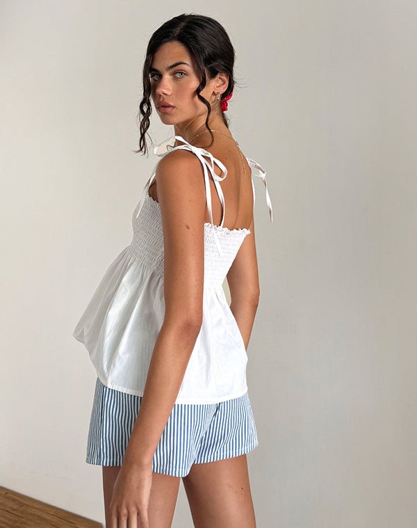 Motel Rocks Zerah Shirred Cami Top In Poplin White