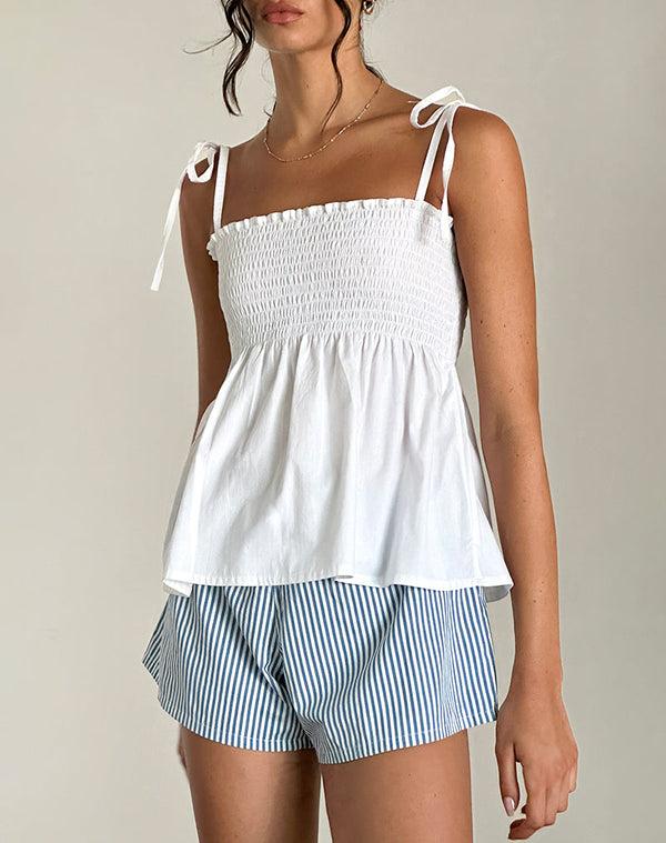 motel rocks Zerah Shirred Cami Top in Poplin White