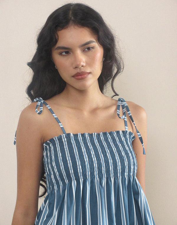 Motel Rocks Zerah Top In Poplin Formal Stripe Navy