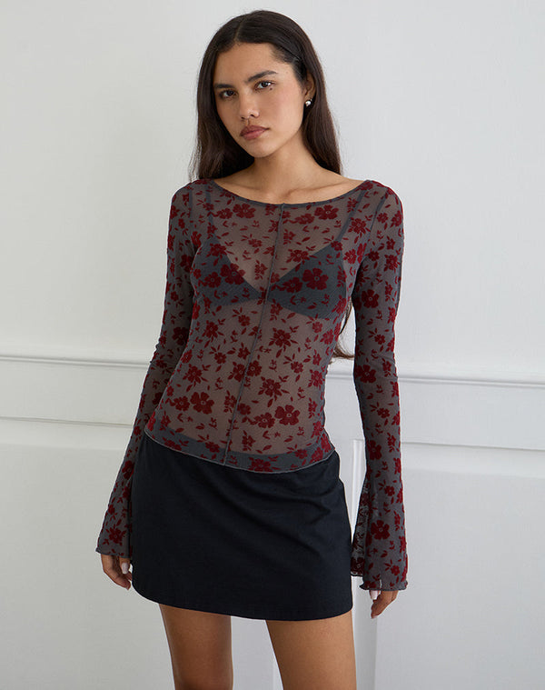 Motel Rocks Zerlin Top In Garden Floral Blue Grey