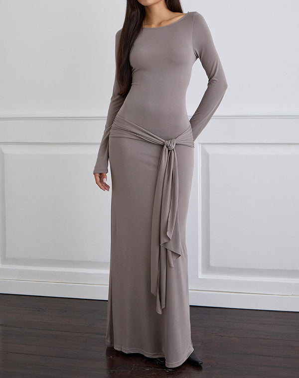 Motel Rocks Zeya Maxi Dress In Cupro Taupe Grey