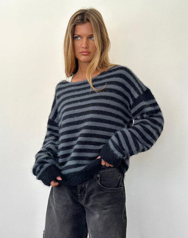 motel rocks Zuleika Jumper in Charcoal Stripe